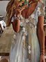 V Neck Casual Jersey Floral Shorts