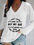 Jersey Casual Letter V Neck T-shirt