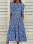 Loose Polyester Fibre Crew Neck Floral Midi