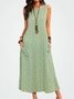 Printed Boat Neck Loose Casual Midi