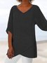 Loose V Neck Plain Bamboo Blouses