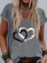 V Neck Heart/cordate Loose T-shirt
