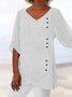 Loose V Neck Plain Bamboo Blouses