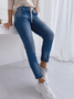 Women Casual Plain Autumn Lightweight No Elasticity Regular Fit Mid Waist Denim H-Line Jeans