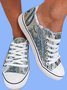 Women Ethnic All Season Ethnic Wearable Flat Heel Closed Toe Fabric Lace-Up Canvas Sneakers