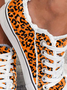 Street All Season Leopard Daily Flat Heel Hot List Lace-Up Non-Slip Canvas Sneakers for Women