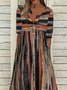 Striped Casual Autumn Buttoned Loose Polyester fibre Half sleeve Crew Neck T-Shirt Dress Dress for Women