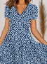 Women Casual Floral Summer Natural Loose Jersey Short sleeve A-Line Regular Size Dress