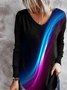 Casual Abstract Autumn V neck Micro-Elasticity Loose Best Sell Long sleeve H-Line T-shirt for Women