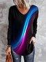 Casual Abstract Autumn V neck Micro-Elasticity Loose Best Sell Long sleeve H-Line T-shirt for Women