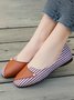 Women Striped All Season Urban Split Joint Non-Slip Flat Heel Closed Toe Pu Standard Flats