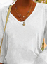 Women Casual Plain Autumn V neck Loose Jersey Standard H-Line Regular Size T-shirt