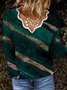 Casual Loose Abstract V neck Long Sleeve Jumper