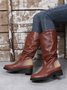 Crinkled Leopard Panel Casual Leather Cowboy Boots