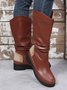 Crinkled Leopard Panel Casual Leather Cowboy Boots