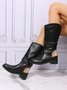 Crinkled Leopard Panel Casual Leather Cowboy Boots