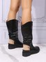 Crinkled Leopard Panel Casual Leather Cowboy Boots