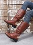Crinkled Leopard Panel Casual Leather Cowboy Boots