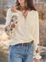 Cotton-Blend Casual Embroidery Floral T-Shirt