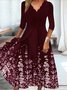 Casual Floral Autumn V neck Daily Loose Best Sell Three Quarter T-Shirt Dress Dress for Women