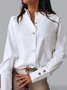 Plain Stand Collar Fit Off Shoulder Sleeve Blouses