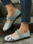 Bohemian Ethnic Floral Embroidery Linen Mary Jane Flats