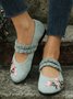 Bohemian Ethnic Floral Embroidery Linen Mary Jane Flats