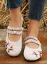 Bohemian Ethnic Floral Embroidery Linen Mary Jane Flats