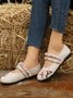 Bohemian Ethnic Floral Embroidery Linen Mary Jane Flats