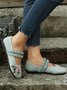 Bohemian Ethnic Floral Embroidery Linen Mary Jane Flats