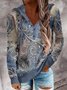 Paisley Long Sleeve Buttoned Hoodie Casual Sweatshirt