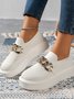 Hollow Breathable Flyknit Solid Color Metal Chain Round Toe Platform Shoes