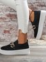 Hollow Breathable Flyknit Solid Color Metal Chain Round Toe Platform Shoes