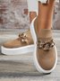 Hollow Breathable Flyknit Solid Color Metal Chain Round Toe Platform Shoes