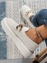 Hollow Breathable Flyknit Solid Color Metal Chain Round Toe Platform Shoes