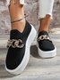Hollow Breathable Flyknit Solid Color Metal Chain Round Toe Platform Shoes