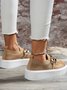 Hollow Breathable Flyknit Solid Color Metal Chain Round Toe Platform Shoes