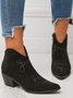 Soft Faux Suede Pointed Toe Chunky Heel Booties