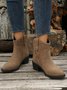 Vintage Ethnic Embossed Pointed Toe Chunky Heel Booties