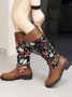 Vintage Ethnic Floral Embroidered Western Cowboy Boots Rider Boots