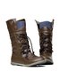 Comfortable Soft Flat Round Toe Vintage Knit Panel Biker Booties