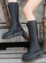 Lace-Up Platform Long Round Toe Rider Boots