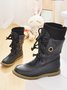 Comfortable Soft Flat Round Toe Vintage Knit Panel Biker Booties