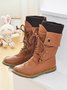 Comfortable Soft Flat Round Toe Vintage Knit Panel Biker Booties