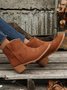 Vintage Ethnic Embossed Pointed Toe Chunky Heel Booties