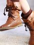 Comfortable Soft Flat Round Toe Vintage Knit Panel Biker Booties