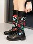 Vintage Ethnic Floral Embroidered Western Cowboy Boots Rider Boots