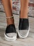 Rhinestone Toe Faux Leather Platform Loafers