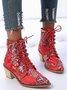 Floral Satin Chunky-Heel Pointed-Toe Booties