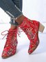 Floral Satin Chunky-Heel Pointed-Toe Booties
